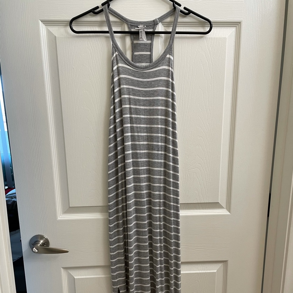 Gray Casual Striped Halter Midi Dress